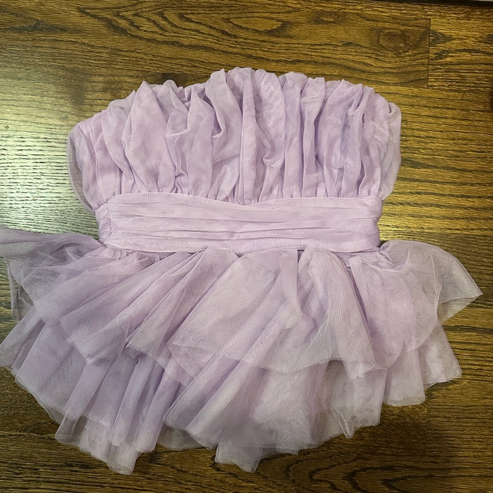 Anthropologie Lavender Strapless Ruffled Top